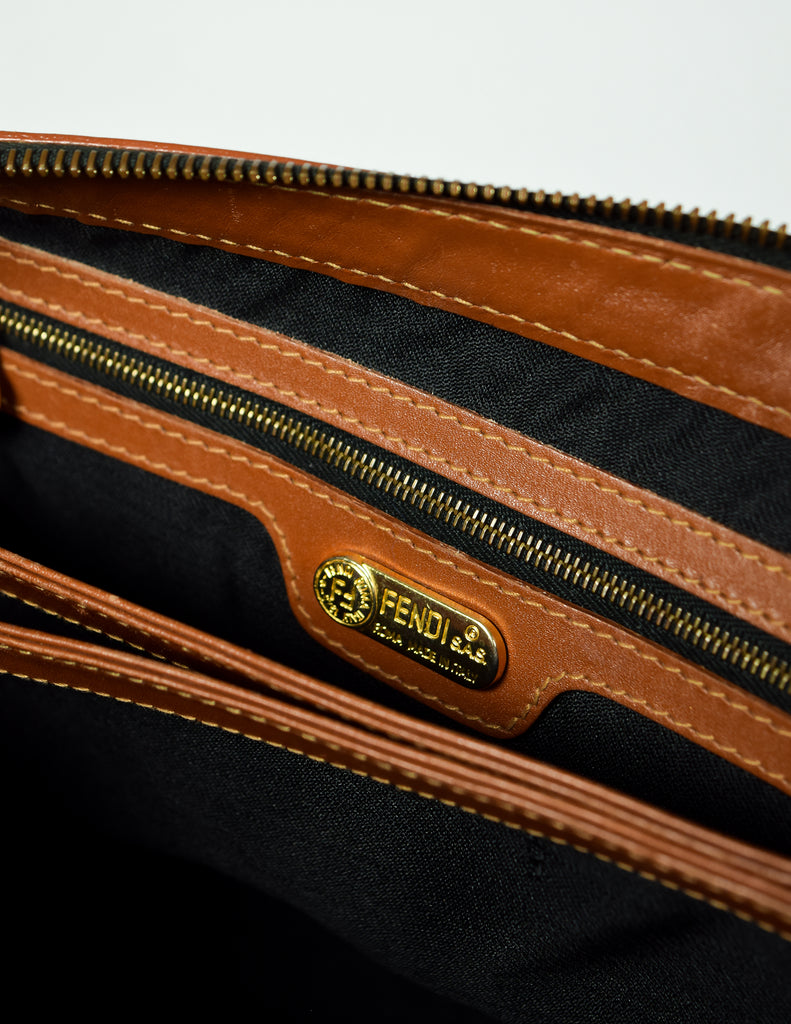 FENDI Bag. Fendi Vintage Black and Brown Pequin Crossbody/ 