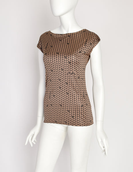 Fendi Vintage Black and Brown Geometric Logo Top
