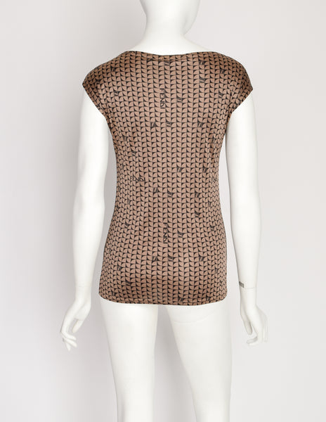 Fendi Vintage Black and Brown Geometric Logo Top