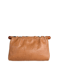 Fendi Vintage Early 1970s Embossed Monogram Butterscotch Leather Clutch Bag