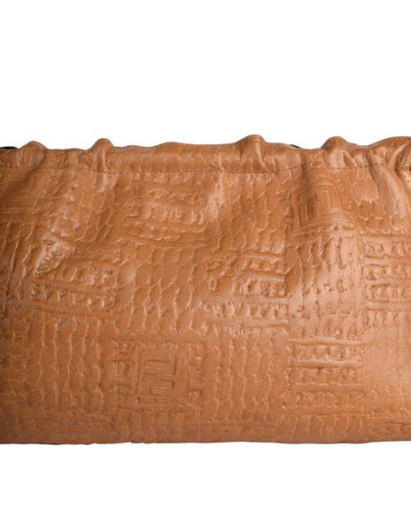 Fendi Vintage Early 1970s Embossed Monogram Butterscotch Leather Clutch Bag