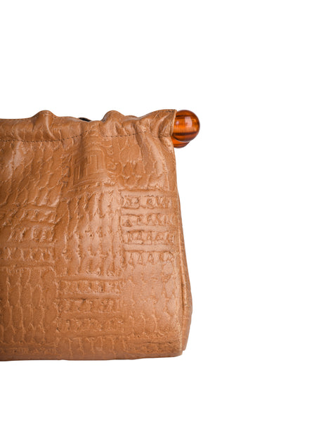 Fendi Vintage Early 1970s Embossed Monogram Butterscotch Leather Clutch Bag