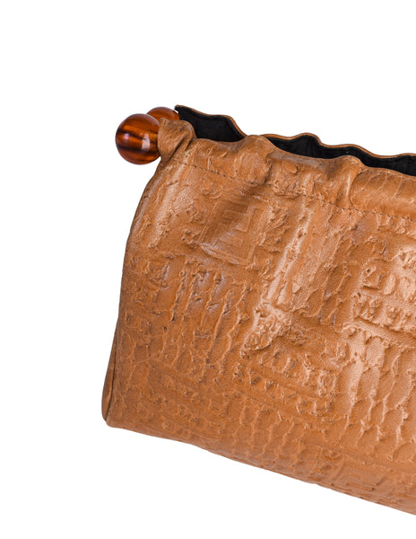 Fendi Vintage Early 1970s Embossed Monogram Butterscotch Leather Clutch Bag