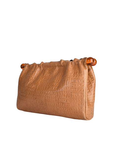 Fendi Vintage Early 1970s Embossed Monogram Butterscotch Leather Clutch Bag
