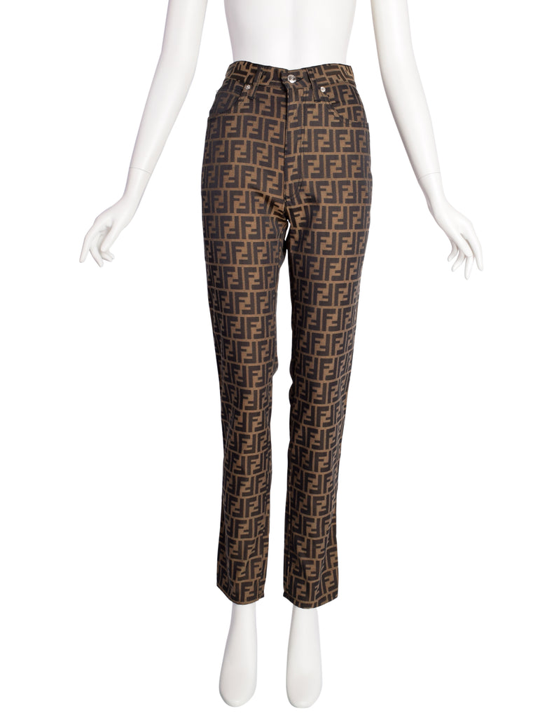 Fendi Vintage 1990s Zucca Brown Black FF Logo Monogram High Waist Pant –  Amarcord Vintage Fashion