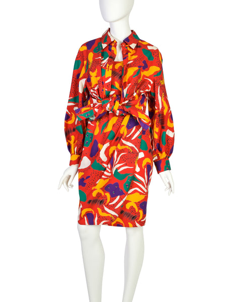 Fendi Vintage Red Multicolor Graphic Cotton Sundress and Shirt Jacket Ensemble Set