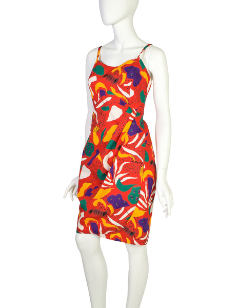 Fendi Vintage Red Multicolor Graphic Cotton Sundress and Shirt Jacket Ensemble Set