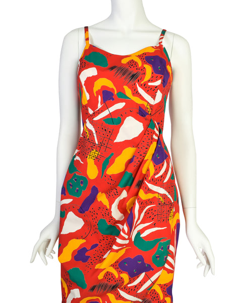 Fendi Vintage Red Multicolor Graphic Cotton Sundress and Shirt Jacket Ensemble Set