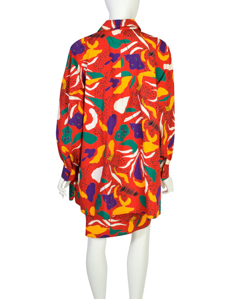 Fendi Vintage Red Multicolor Graphic Cotton Sundress and Shirt Jacket Ensemble Set