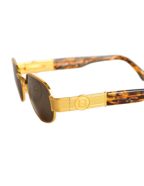 Fendi Vintage 308 034 Gold Rim FF Logo Tortoise Sunglasses