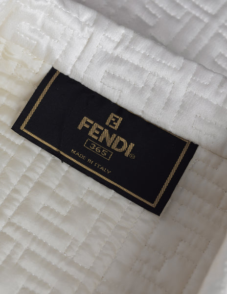 Fendi Vintage Ivory Zucca FF Logo Monogram Quilted Silk Satin Jacket