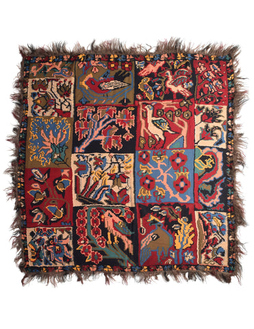Fendi Vintage Wool Silk Blend Multicolor Patchwork Print Mongolian Lamb Large Shawl Scarf