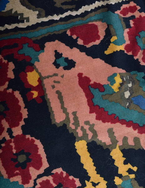 Fendi Vintage Wool Silk Blend Multicolor Patchwork Print Mongolian Lamb Large Shawl Scarf