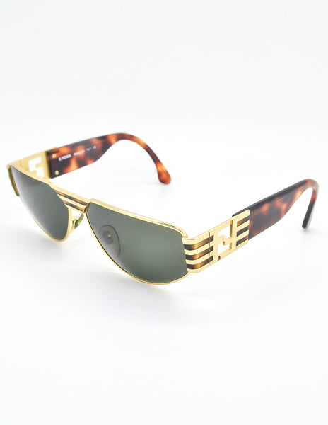 Fendi Vintage Gold Tortoise Logo Sunglasses FS 214 - Amarcord Vintage Fashion
 - 3