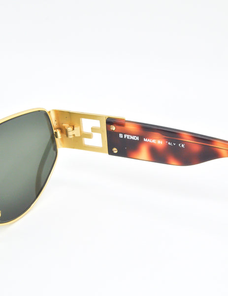 Fendi Vintage Gold Tortoise Logo Sunglasses FS 214