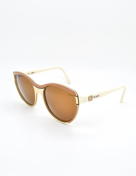 Fendi Vintage Brown and Cream Sunglasses 140