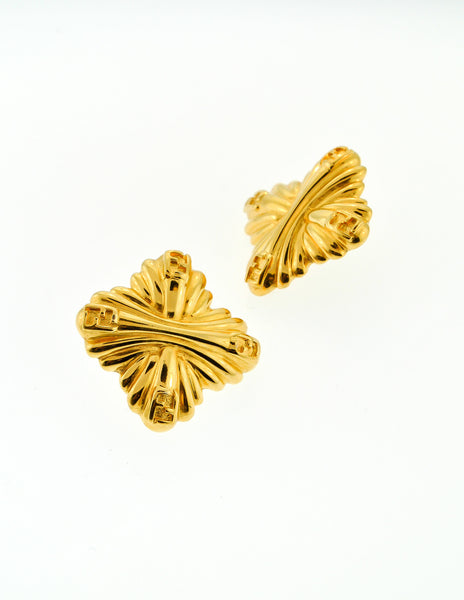 Fendi Vintage Gold Maltese Cross Earrings