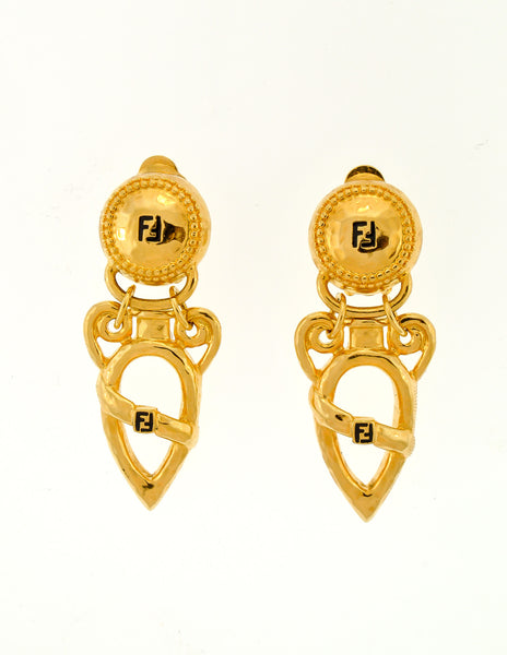Fendi Vintage Gold Vase Dangle Earrings