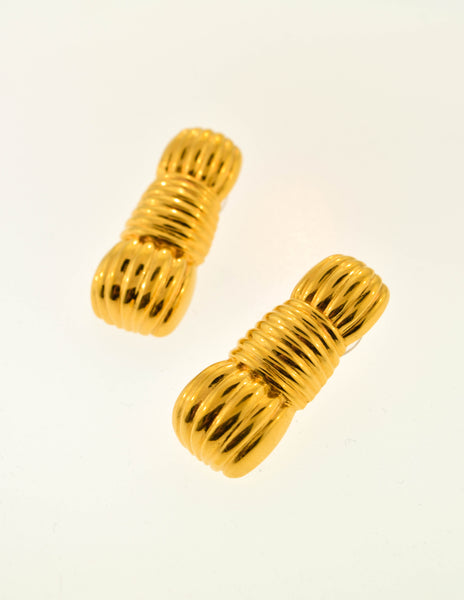 Fendi Vintage Gold Ribbed Knot Earrings