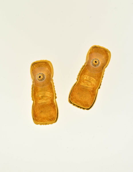 Fendi Vintage Gold Ribbed Knot Earrings