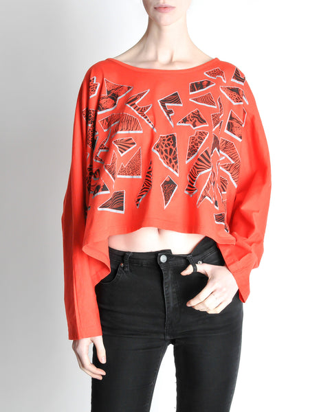 Fendi Vintage Red Geometric Print Crop Top