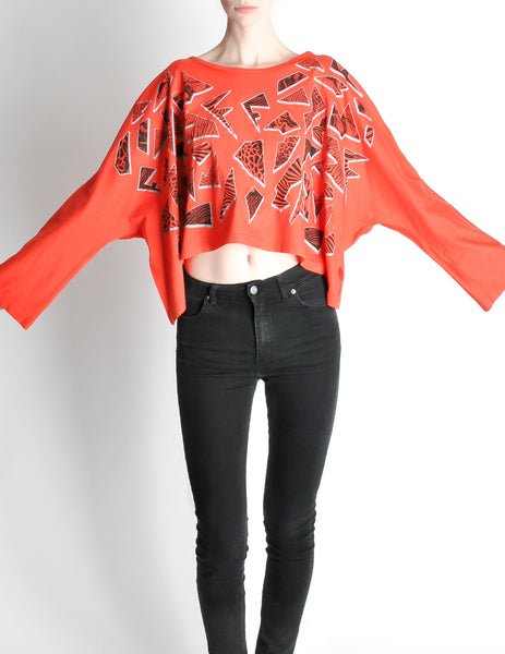 Fendi Vintage Red Geometric Print Crop Top - Amarcord Vintage Fashion
 - 4
