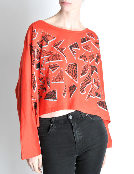 Fendi Vintage Red Geometric Print Crop Top - Amarcord Vintage Fashion
 - 3