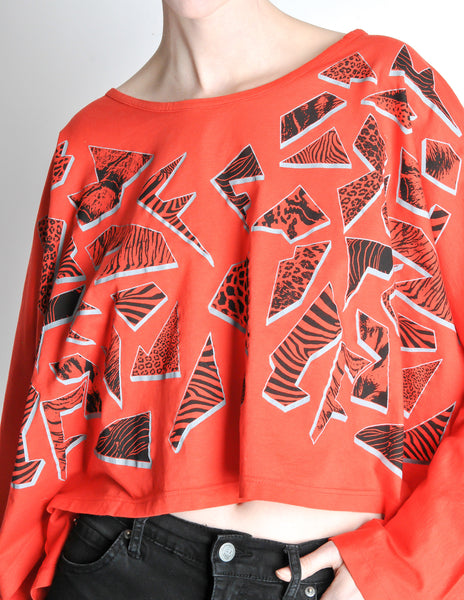 Fendi Vintage Red Geometric Print Crop Top