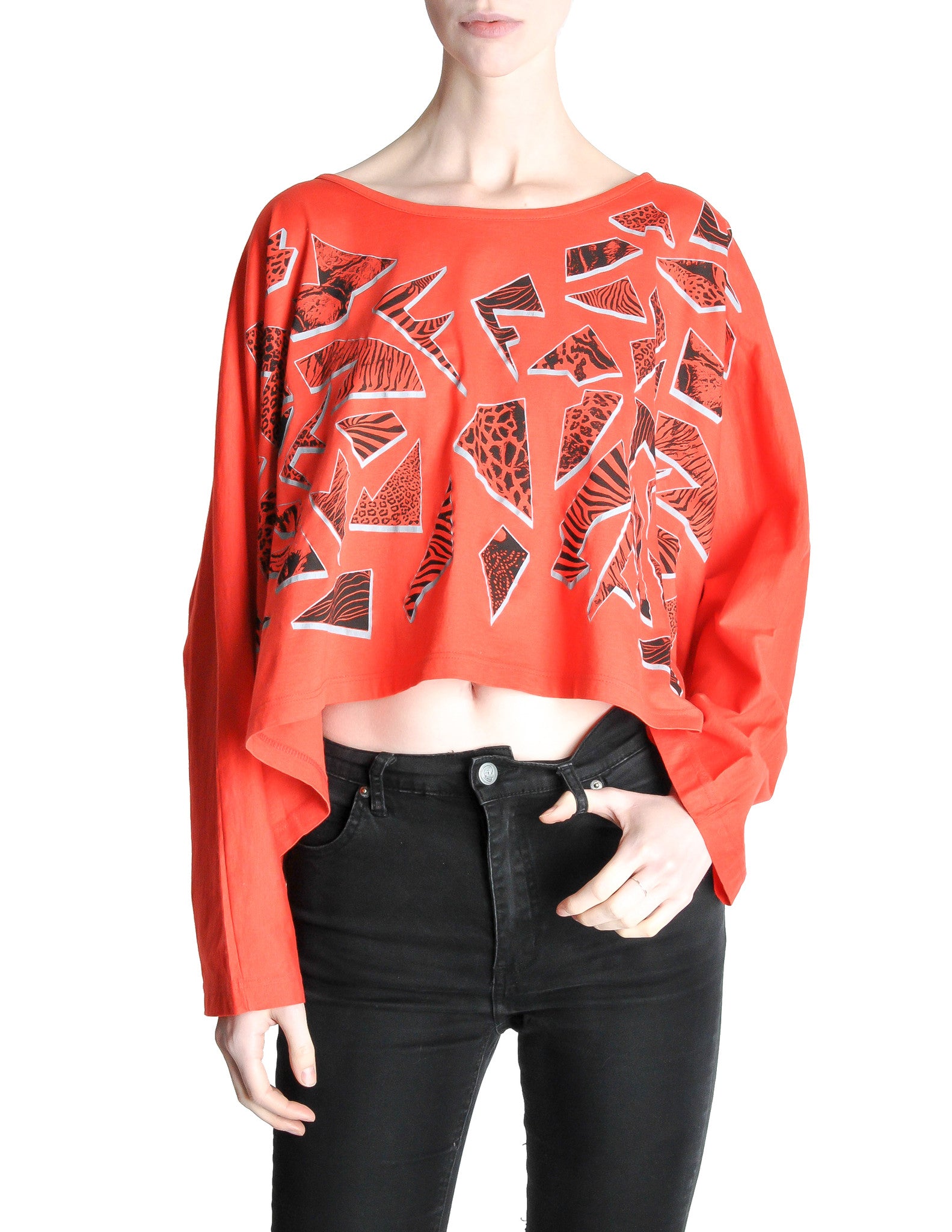 Fendi Vintage Red Geometric Print Crop Top - Amarcord Vintage Fashion
 - 1