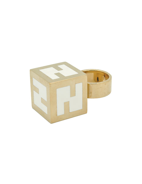 Fendi Vintage Logo Cube Ring