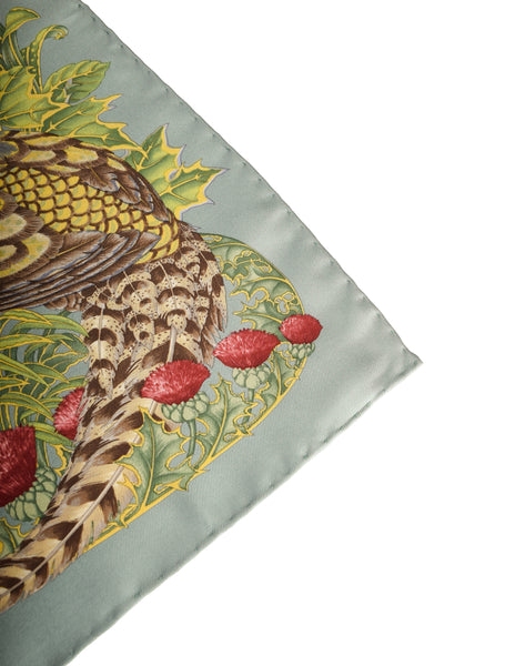 Ferragamo Vintage Pastel Floral Pheasant Print Small Silk Scarf