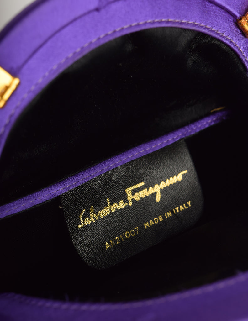 Ferragamo Vintage Purple Satin Golden High Heel Shoe Kisslock