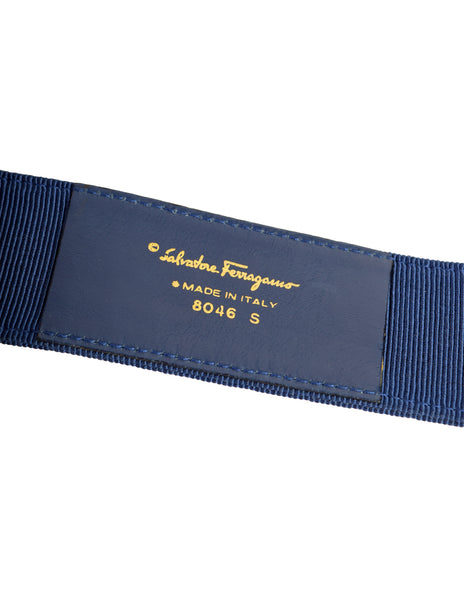Ferragamo Vintage Vara Royal Blue Grosgrain Gold Bow Buckle Belt