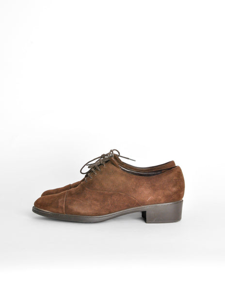 Ferragamo Vintage Brown Suede Heeled Oxford Shoes - Amarcord Vintage Fashion
 - 2