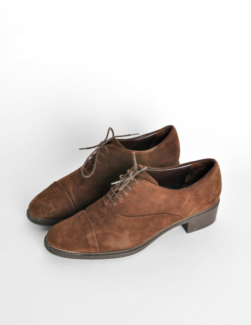 Ferragamo Vintage Brown Suede Heeled Oxford Shoes – Amarcord  display picture 1