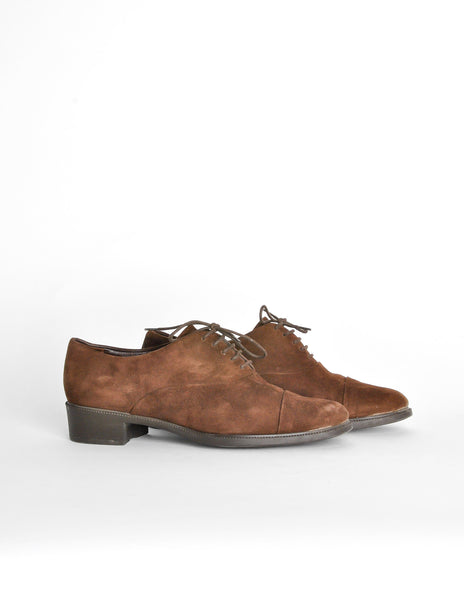Ferragamo Vintage Brown Suede Heeled Oxford Shoes - Amarcord Vintage Fashion
 - 4