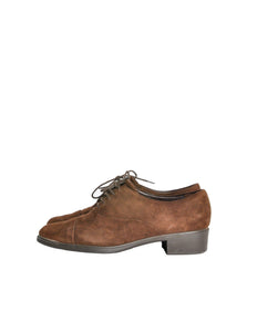 Ferragamo Vintage Brown Suede Heeled Oxford Shoes - Amarcord Vintage Fashion
 - 1