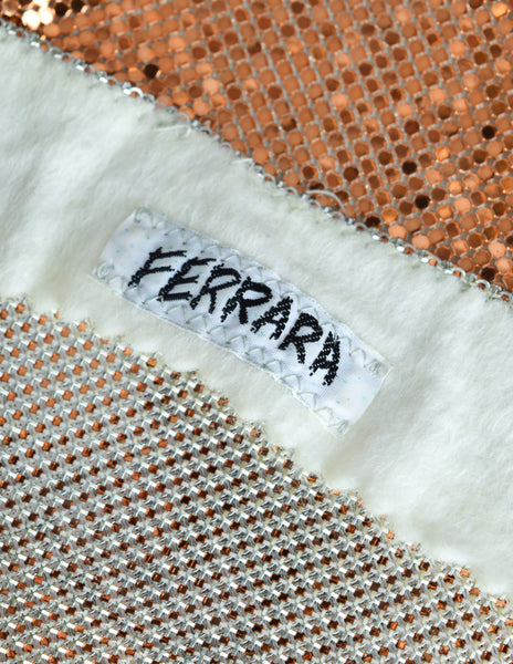 Ferrara Vintage Orange Silver Ombre Metallic Metal Mesh Rhinestone Halter Top and Skirt Ensemble Set