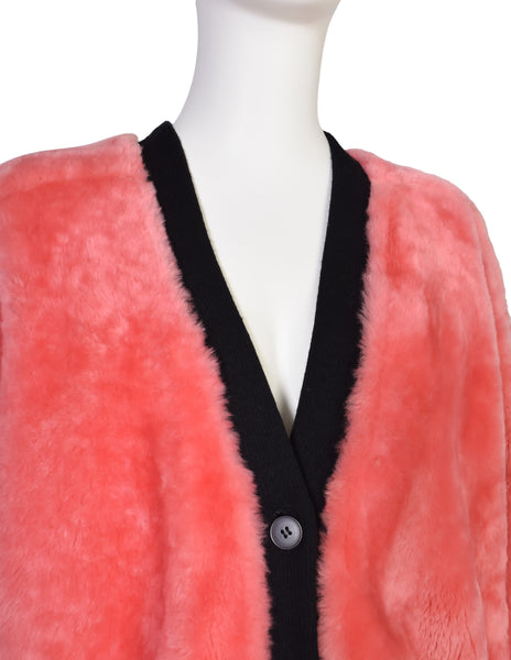 Gianfranco Ferre Vintage 1980s Pink Shearling Cardigan Coat