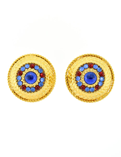 Gianfranco Ferré Vintage Gold Blue & Red Rhinestone Earrings