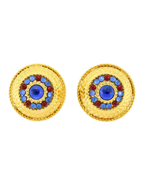 Gianfranco Ferré Vintage Gold Blue & Red Rhinestone Earrings