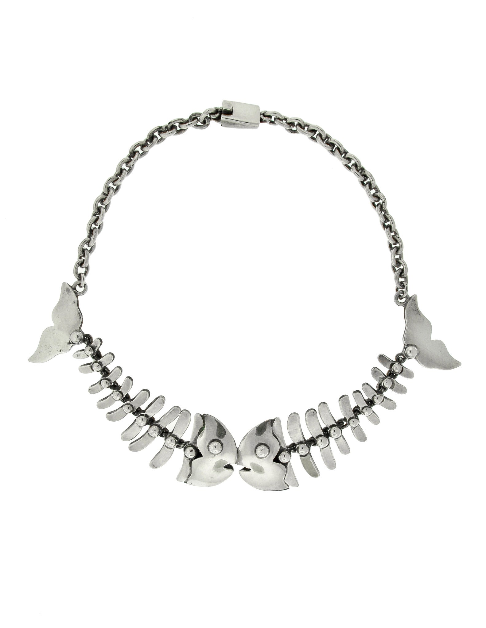 Mexican Vintage Sterling Silver Fish Bone Necklace - Amarcord Vintage Fashion
 - 1
