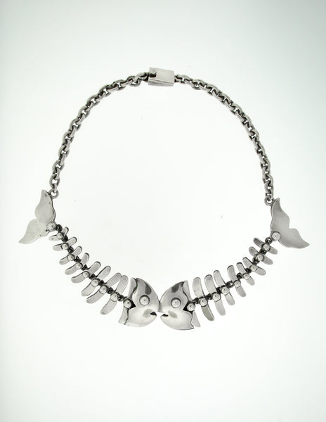 Mexican Vintage Sterling Silver Fish Bone Necklace - Amarcord Vintage Fashion
 - 2