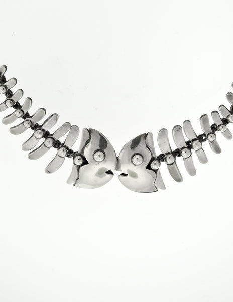 Mexican Vintage Sterling Silver Fish Bone Necklace - Amarcord Vintage Fashion
 - 4