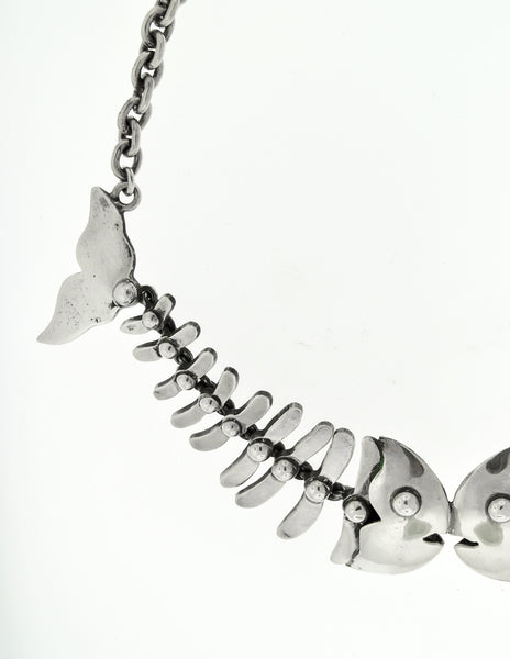 Mexican Vintage Sterling Silver Fish Bone Necklace - Amarcord Vintage Fashion
 - 6