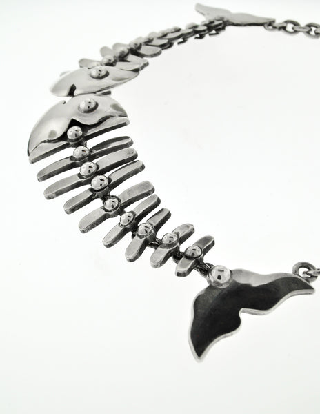 Mexican Vintage Sterling Silver Fish Bone Necklace - Amarcord Vintage Fashion
 - 7