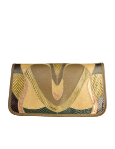 Furst & Mooney Vintage Green and Brown Colorblock Snakeskin Large Clutch Shoulder Bag