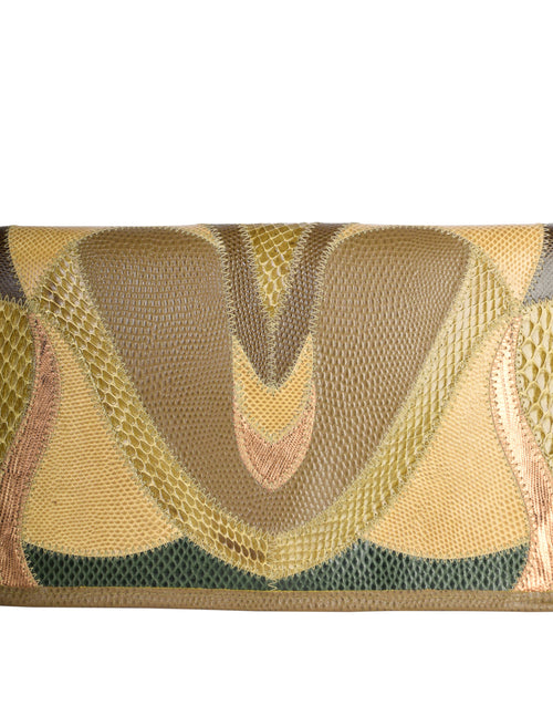 Furst Mooney Vintage Green and Brown Colorblock Snakeskin Large