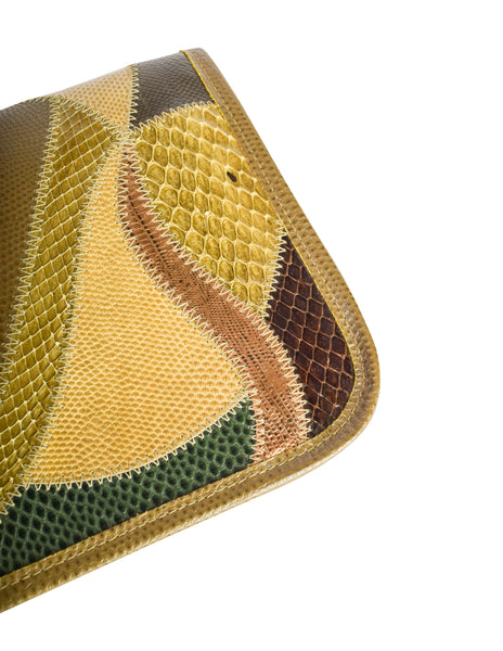 Furst & Mooney Vintage Green and Brown Colorblock Snakeskin Large Clutch Shoulder Bag