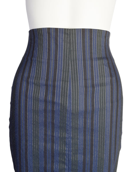 Romeo Gigli Vintage G Gigli 1990s Blue Metallic Stripe Wiggle Skirt